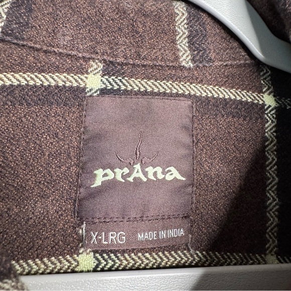 Prana Breathe Mens Brown White Button Up Shacket Flannel Shirt XL Cotton - Picture 5 of 7